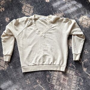 perfectwhitetee Cream Terry V-Neck Sweater